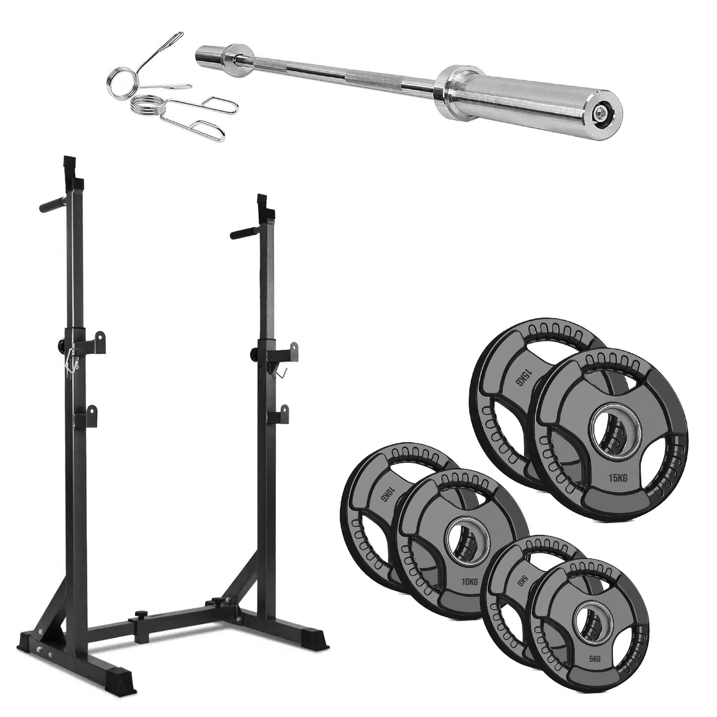 Adjustable Half Squat Rack with Dip Bars, Spotters & Barbell Options | 200KG Load | Compact Steel Power Stand for Squats, Presses, Dips & Full Body Training