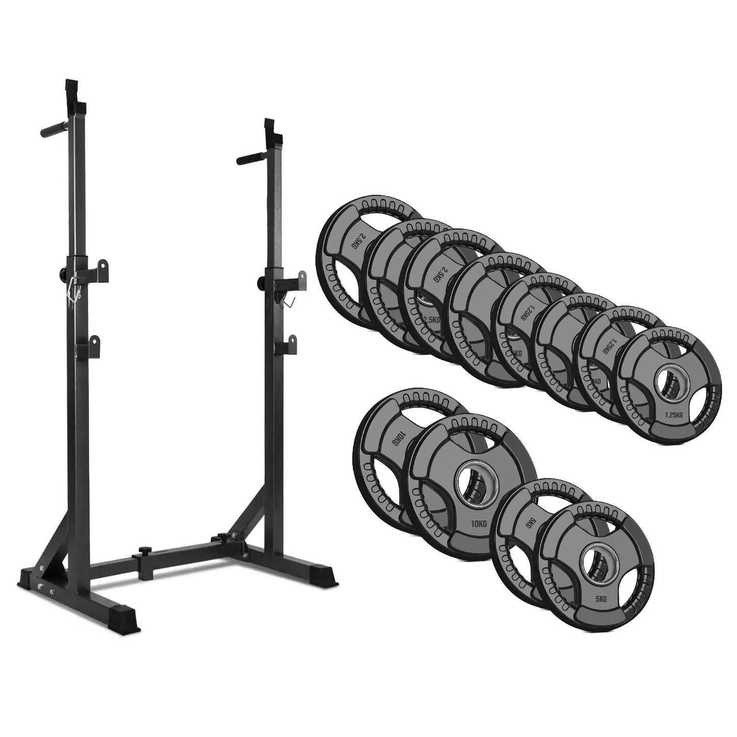 Adjustable Half Squat Rack with Dip Bars, Spotters & Barbell Options | 200KG Load | Compact Steel Power Stand for Squats, Presses, Dips & Full Body Training