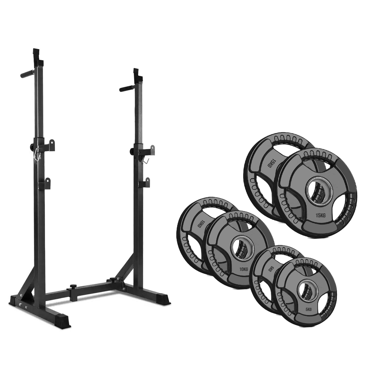 Adjustable Half Squat Rack with Dip Bars, Spotters & Barbell Options | 200KG Load | Compact Steel Power Stand for Squats, Presses, Dips & Full Body Training
