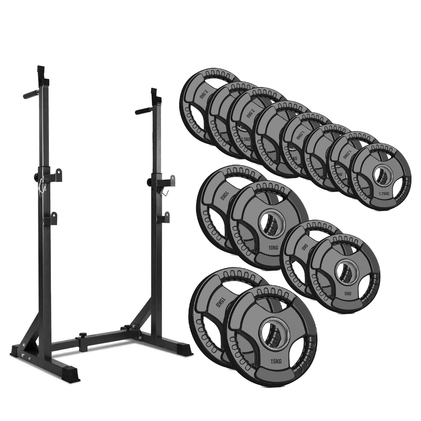 Adjustable Half Squat Rack with Dip Bars, Spotters & Barbell Options | 200KG Load | Compact Steel Power Stand for Squats, Presses, Dips & Full Body Training