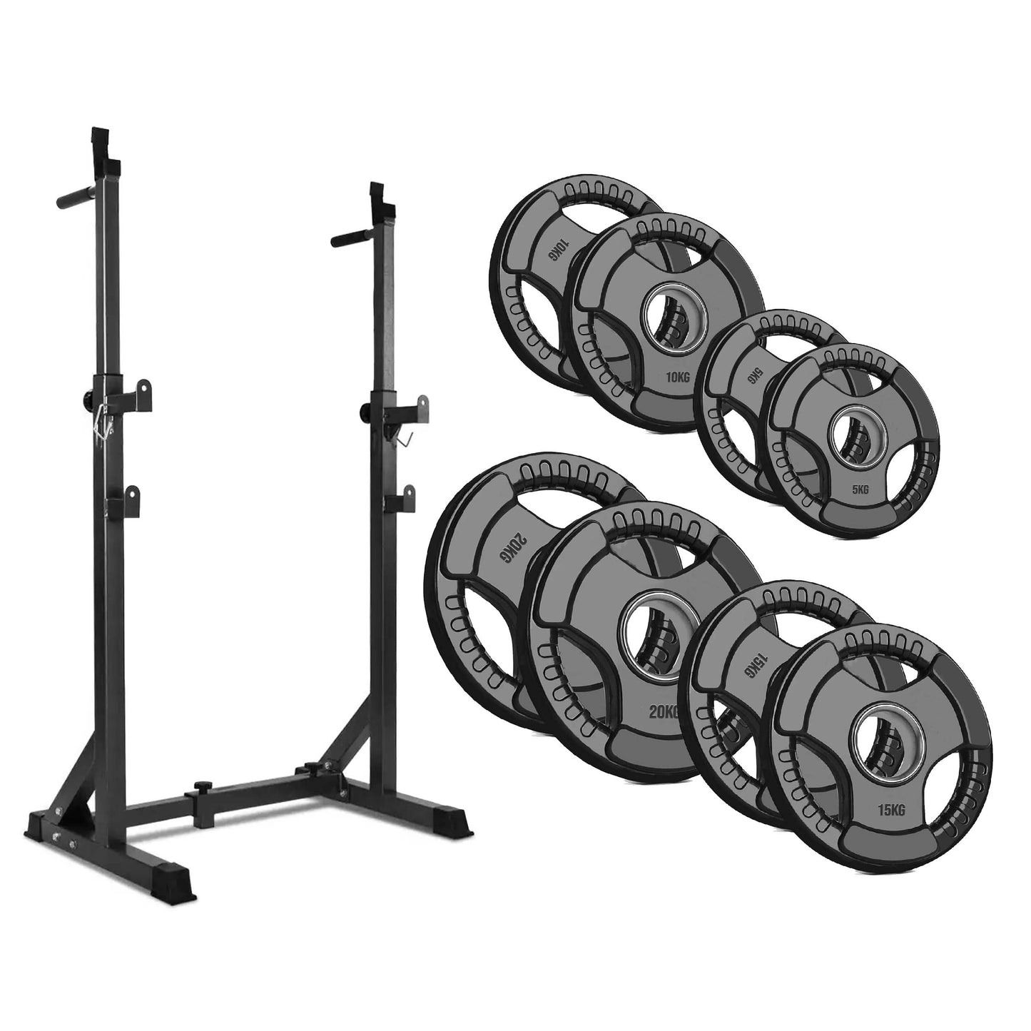 Adjustable Half Squat Rack with Dip Bars, Spotters & Barbell Options | 200KG Load | Compact Steel Power Stand for Squats, Presses, Dips & Full Body Training