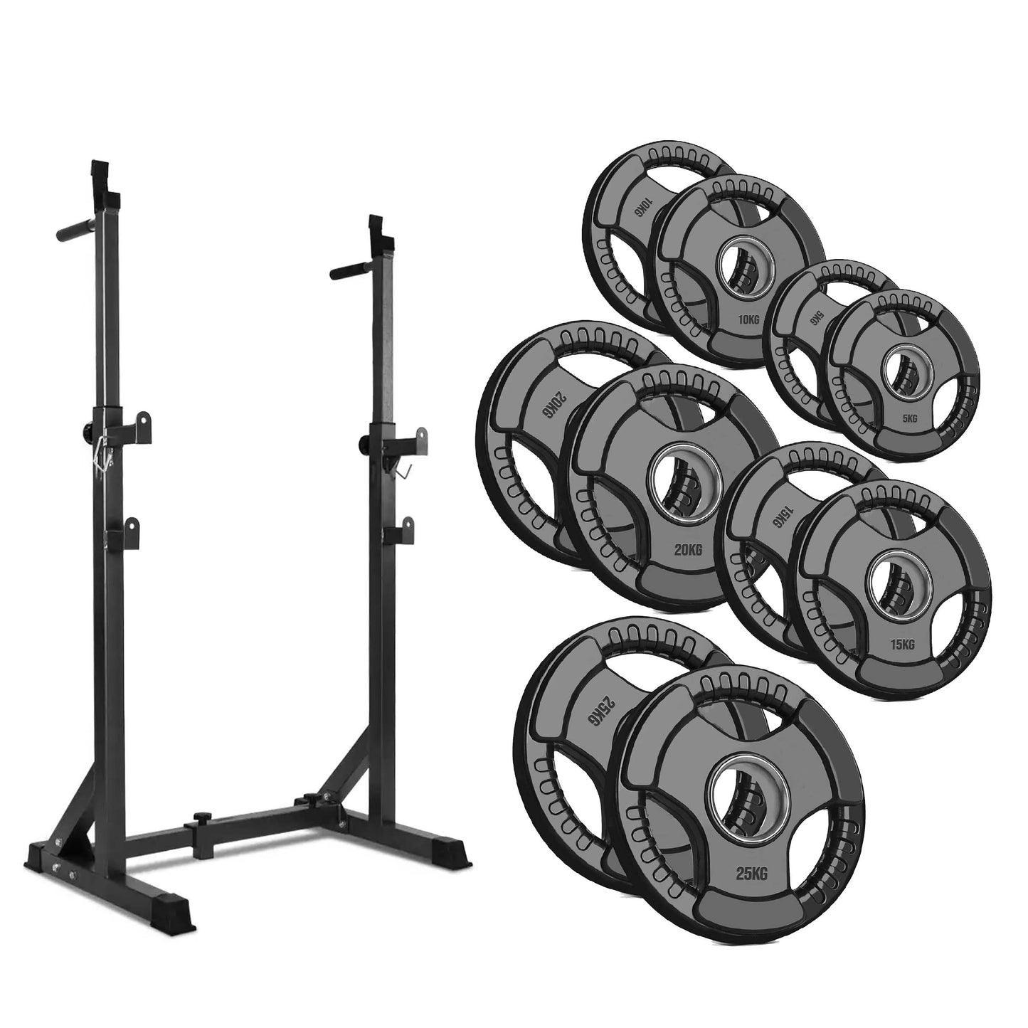 Adjustable Half Squat Rack with Dip Bars, Spotters & Barbell Options | 200KG Load | Compact Steel Power Stand for Squats, Presses, Dips & Full Body Training