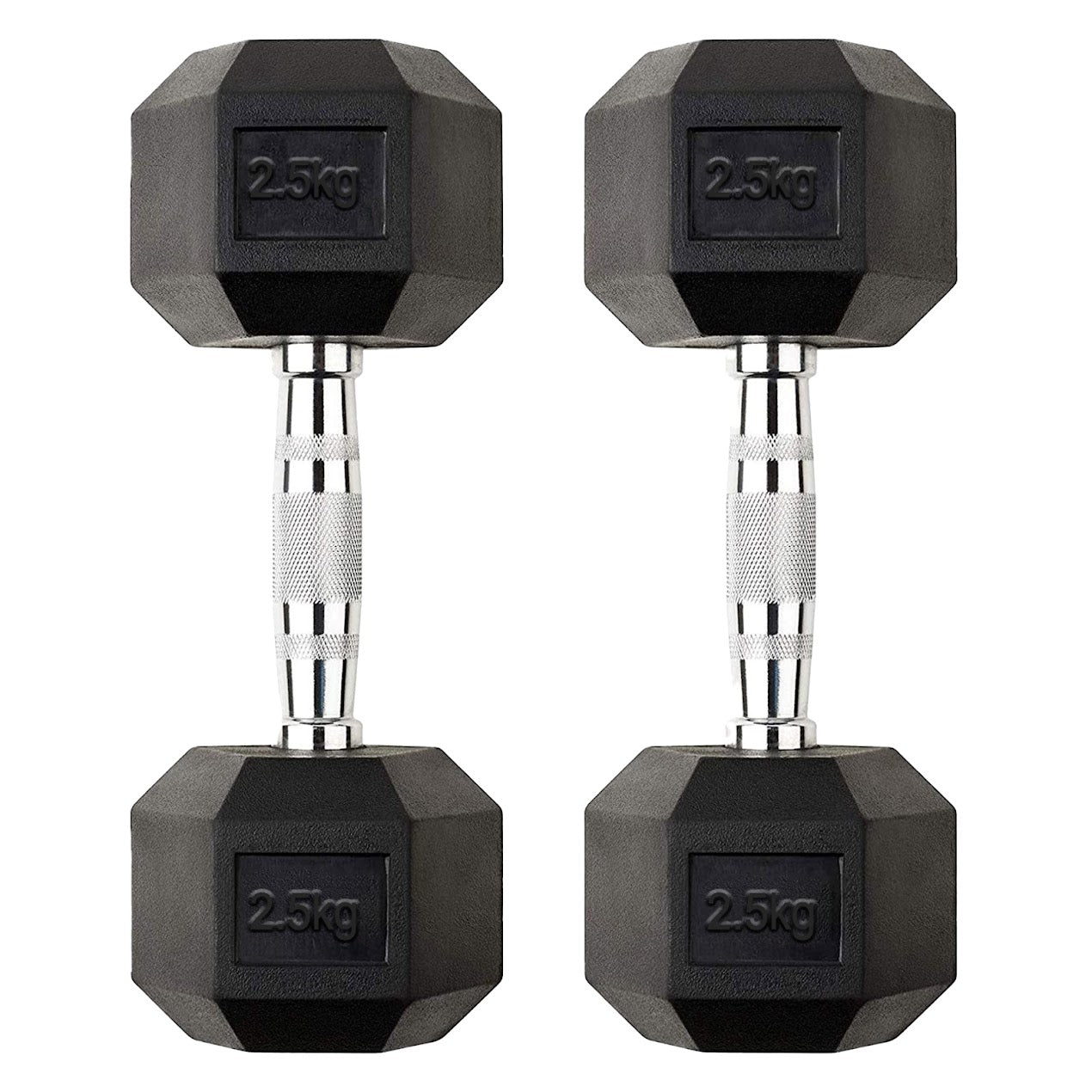 Hex Dumbbells 2.5kg–60kg – Pairs & Sets Available – Rubber Coated Anti Roll Weights with Chrome Handles – Full Dumbbell Range for Strength Training at Home or Studio