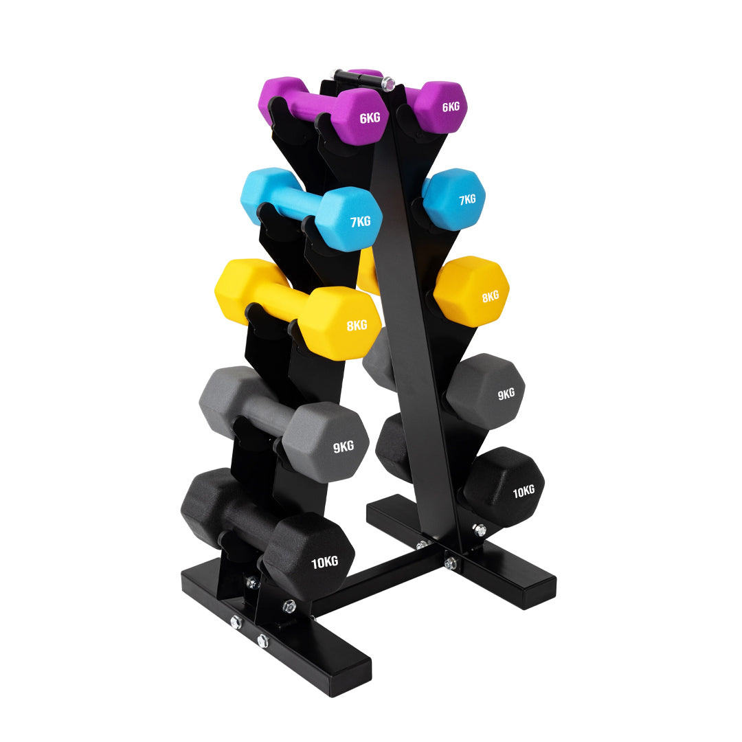 Upgrade Your Gym with Neoprene Dumbbell Tree Rack – 3 & 5 Tier Vertical Weights Stand | Compact Steel Holder for Home & Studio | Optional Dumbbell Set
