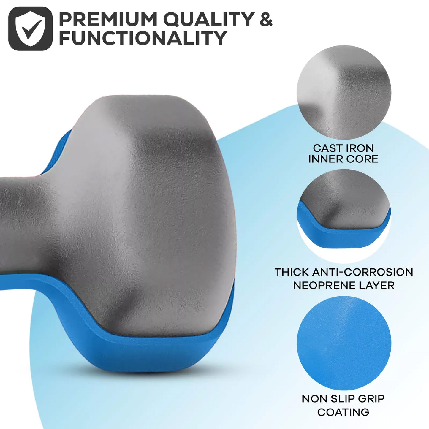 Hex Neoprene Dumbbells – Anti‑Roll, Non‑Slip Grip, Sold as Singles, Pairs, or Sets for Home Gym Strength Workouts