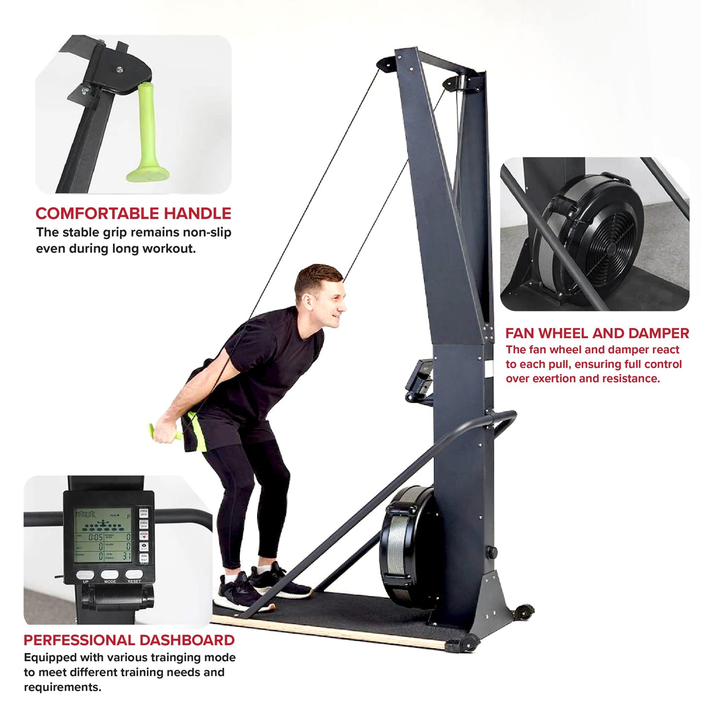 Indoor Ski Cross Trainer with LED Display – Full-Body Nordic Ski Machine for Home Gym Cardio, Strength & Endurance Training – Adjustable Resistance, Compact Design