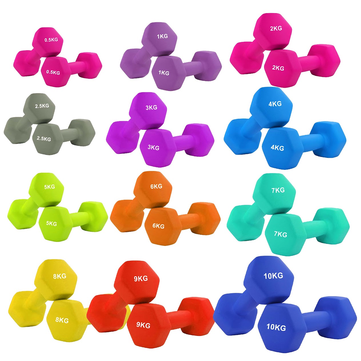 Hex Neoprene Dumbbells – Anti‑Roll, Non‑Slip Grip, Sold as Singles, Pairs, or Sets for Home Gym Strength Workouts