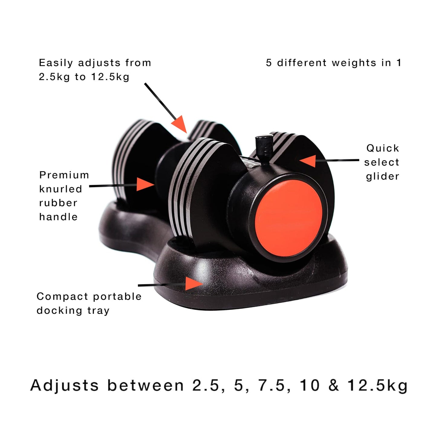 Adjustable Dumbbells 5-in-1 (2.5–12.5 kg) – Durable Build & Safety Lock, Compact Ergonomic Grip for Full‑Body Strength Training Home Gym