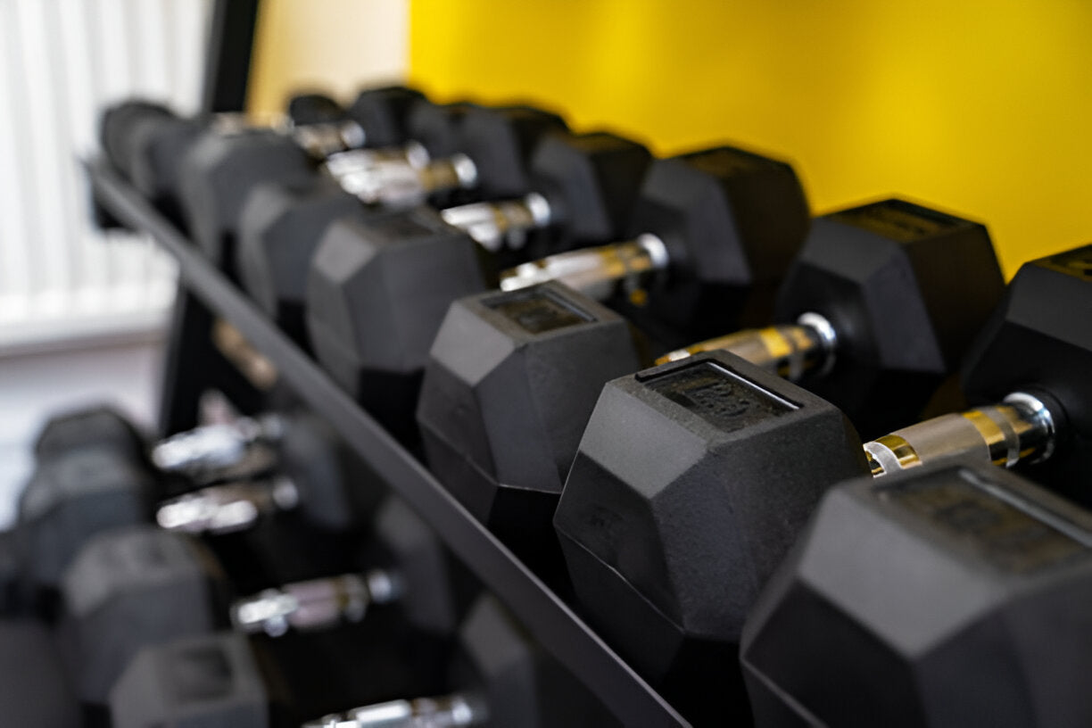 Hex Dumbbells 2.5kg–60kg – Pairs & Sets Available – Rubber Coated Anti Roll Weights with Chrome Handles – Full Dumbbell Range for Strength Training at Home or Studio