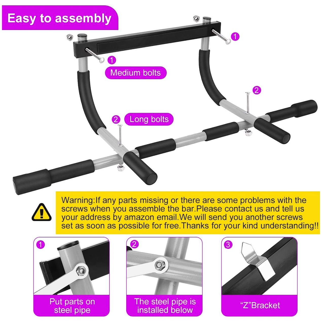 Heavy Duty Doorway Pull-Up Bar – No Screw Steel Chin Up Trainer for Home Gym – Compact, Non Slip, Supports 120kg – Black & Grey Fitness Bar
