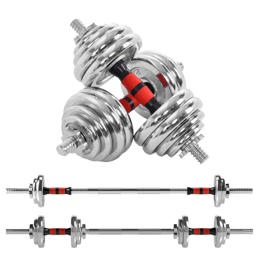Transform Your Home Workouts with 20kg Steel Adjustable Dumbbell Barbell Set – Compact 2-in-1 Cast Iron Weights with Connector, Non-Slip Grip & Rust-Free Finish