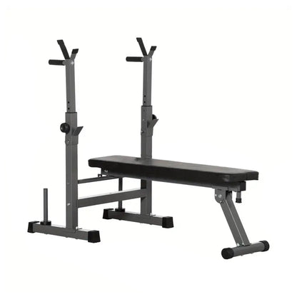 Foldable Adjustable Weight Bench with Dip Handles & Barbell Rack | Heavy-Duty Full-Body Strength Station for Press, Dips, Squats | Compact Home Gym Setup