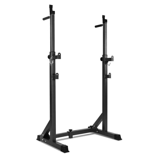 Adjustable Half Squat Rack with Dip Bars, Spotters & Barbell Options | 200KG Load | Compact Steel Power Stand for Squats, Presses, Dips & Full Body Training