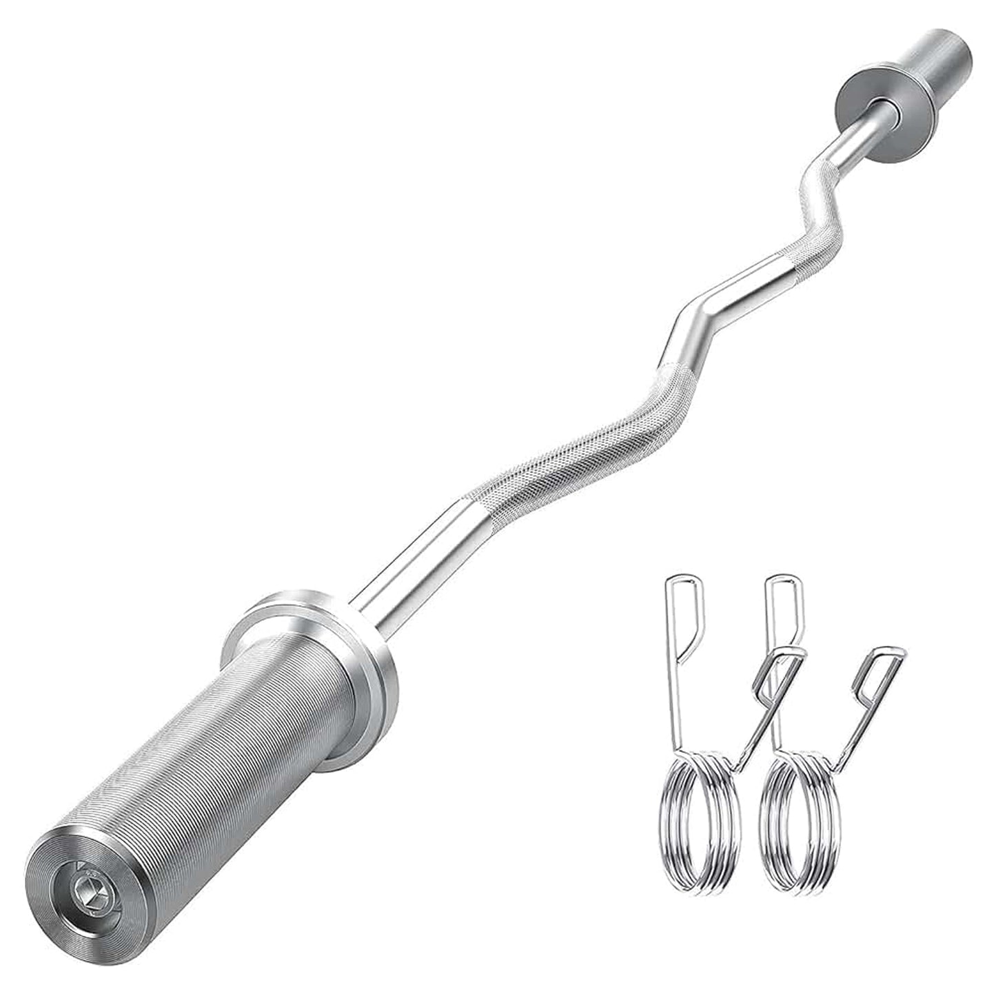 47" Olympic EZ Curl Bar in Chrome – Ergonomic 4ft Barbell with 2 Spring Collars | Fits 2” Weight Plates | Ideal for Curls, Extensions, Rows & Strength Training