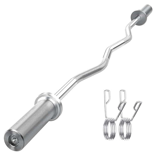 47" Olympic EZ Curl Bar in Chrome – Ergonomic 4ft Barbell with 2 Spring Collars | Fits 2” Weight Plates | Ideal for Curls, Extensions, Rows & Strength Training