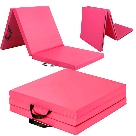 Tri-Fold Gymnastics Mat – 5cm Thick PU Leather, Non-Slip, Foldable Mat with Handles