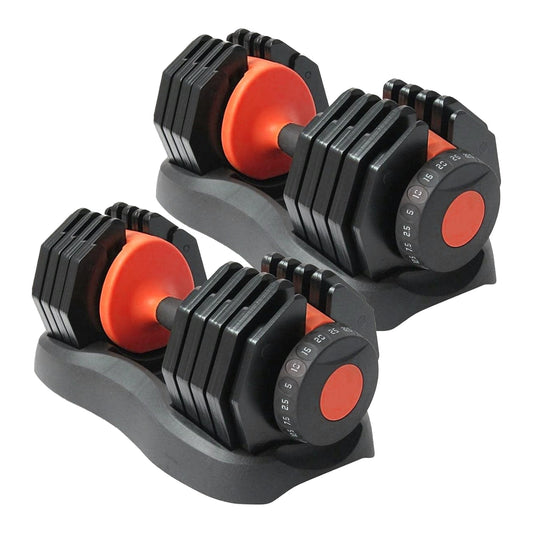 Home Gym Adjustable Dumbbell Set 25 kg Pair – 10-in-1 Each | 2.5–25 kg Range | Quick-Dial Weight System with Safety Locking for Strength Training