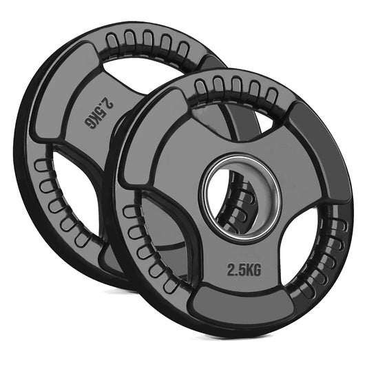 Versatile Tri-Grip Olympic Plates – Solid Cast Iron with Protective Rubber Coating & 2-Inch Center Hole for Strength Training | Range of Weight Options
