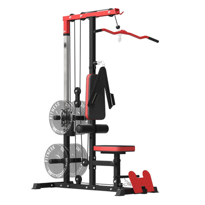 Upgrade Your Home Workouts with LAT Pulldown Machine – High & Low Pulley Cable Station, Adjustable Seat | 197x108x140cm | 100kg Capacity