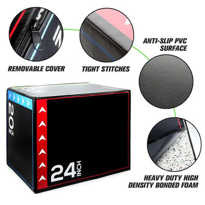 3-in-1 Soft Foam Plyo Box for Jump, Strength & Agility Training – Non-Slip Heights of 16", 20", 24" – Home Gym, CrossFit & HIIT – Single or Full Set Options