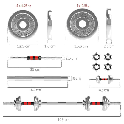Transform Your Home Workouts with 20kg Steel Adjustable Dumbbell Barbell Set – Compact 2-in-1 Cast Iron Weights with Connector, Non-Slip Grip & Rust-Free Finish