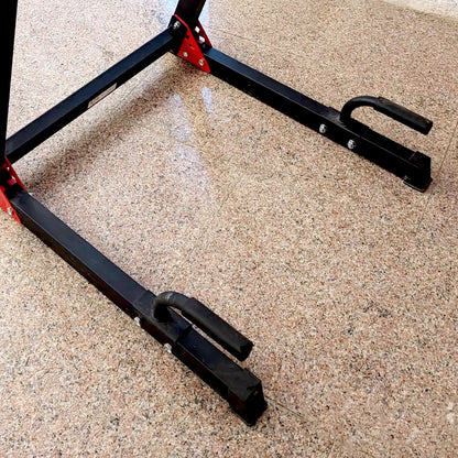 Heavy-Duty Dip Station for Upper Body Workouts – Compact Steel Stand for Dips, Leg Raises & Calisthenics | 200kg Capacity | Red & Black Home Gym Equipment