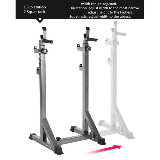 Adjustable Half Squat Rack with Dip Bars, Spotters & Barbell Options | 200KG Load | Compact Steel Power Stand for Squats, Presses, Dips & Full Body Training