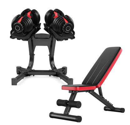 Smart Dial Adjustable Dumbbell Set 24 kg | 15-in-1 Space-Saving Weights with Optional Bench & Stand for Home Gym Workouts