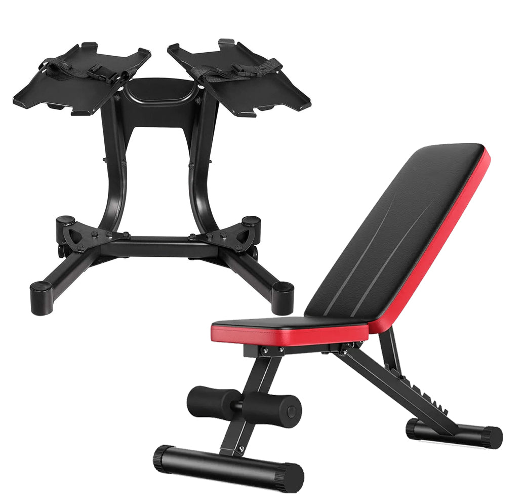 Smart Dial Adjustable Dumbbell Set 24 kg | 15-in-1 Space-Saving Weights with Optional Bench & Stand for Home Gym Workouts