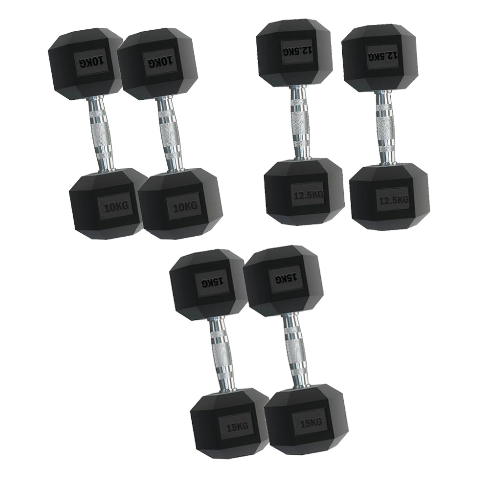 3-Pair Hex Dumbbell Set 2.5kg–15kg with Optional Tier 3 Rack – Rubber-Coated, Anti-Roll Hex Weights for Compact Home, Garage, or Studio Gym Storage & Training