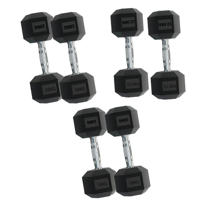3-Pair Hex Dumbbell Set 2.5kg–15kg with Optional Tier 3 Rack – Rubber-Coated, Anti-Roll Hex Weights for Compact Home, Garage, or Studio Gym Storage & Training