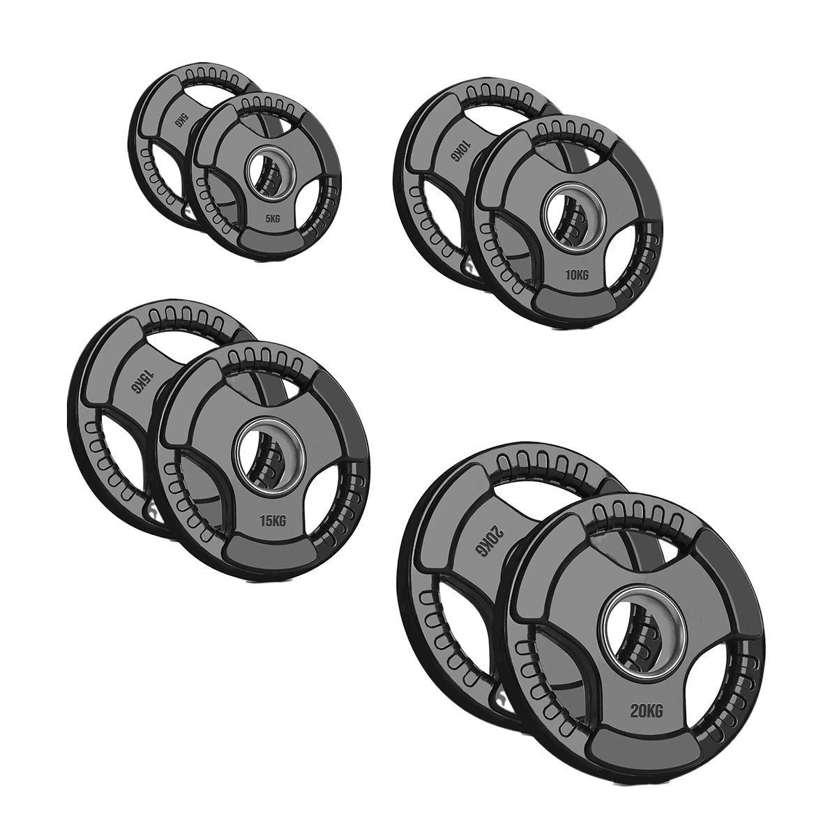 Black Rubber-Coated Tri-Grip Olympic Weight Plate – Cast Iron, 2" Centre Hole for Versatile Strength Training