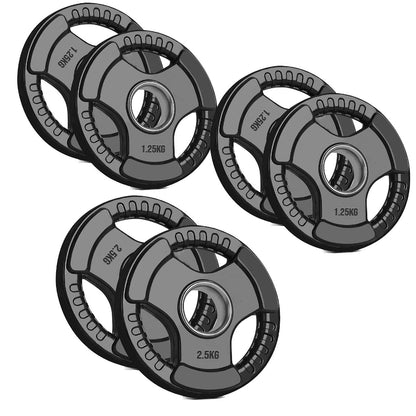 Versatile Tri-Grip Olympic Plates – Solid Cast Iron with Protective Rubber Coating & 2-Inch Center Hole for Strength Training | Range of Weight Options