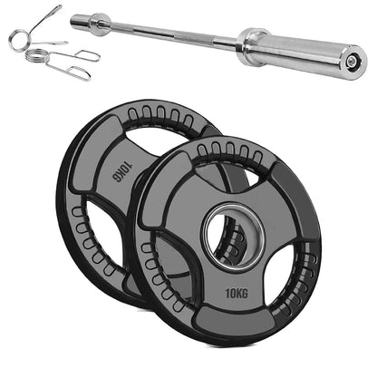 Versatile Tri-Grip Olympic Plates – Solid Cast Iron with Protective Rubber Coating & 2-Inch Center Hole for Strength Training | Range of Weight Options