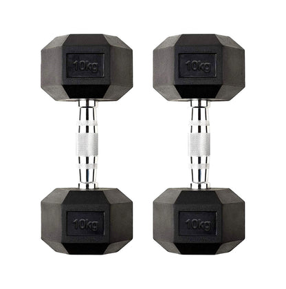 Hex Dumbbells 2.5kg–60kg – Pairs & Sets Available – Rubber Coated Anti Roll Weights with Chrome Handles – Full Dumbbell Range for Strength Training at Home or Studio
