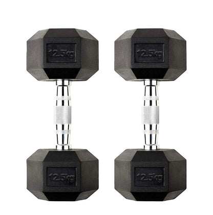 Hex Dumbbells 2.5kg–60kg – Pairs & Sets Available – Rubber Coated Anti Roll Weights with Chrome Handles – Full Dumbbell Range for Strength Training at Home or Studio