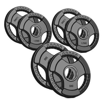 Versatile Tri-Grip Olympic Plates – Solid Cast Iron with Protective Rubber Coating & 2-Inch Center Hole for Strength Training | Range of Weight Options