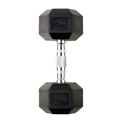 Hex Dumbbells 2.5kg–60kg – Pairs & Sets Available – Rubber Coated Anti Roll Weights with Chrome Handles – Full Dumbbell Range for Strength Training at Home or Studio