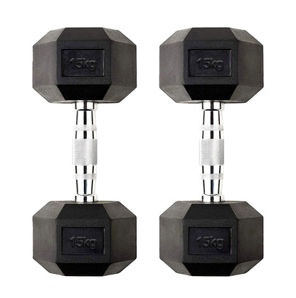 Hex Dumbbells 2.5kg–60kg – Pairs & Sets Available – Rubber Coated Anti Roll Weights with Chrome Handles – Full Dumbbell Range for Strength Training at Home or Studio