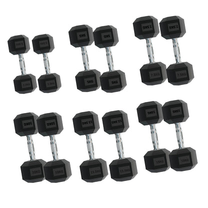 Complete 6-Pair Hex Dumbbell Set (2.5kg–30kg) with Optional Space-Saving Tier 6 Rack – Durable Rubber-Coated, Anti-Roll Hex Weights for Home & Garage Gym