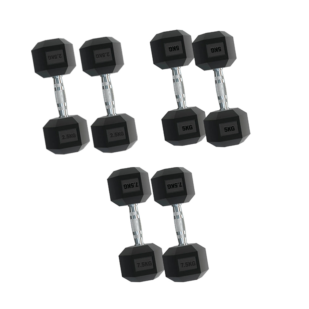 3-Pair Hex Dumbbell Set 2.5kg–15kg with Optional Tier 3 Rack – Rubber-Coated, Anti-Roll Hex Weights for Compact Home, Garage, or Studio Gym Storage & Training