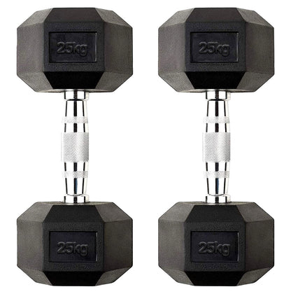 Hex Dumbbells 2.5kg–60kg – Pairs & Sets Available – Rubber Coated Anti Roll Weights with Chrome Handles – Full Dumbbell Range for Strength Training at Home or Studio
