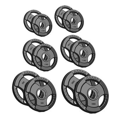 Black Rubber-Coated Tri-Grip Olympic Weight Plate – Cast Iron, 2" Centre Hole for Versatile Strength Training