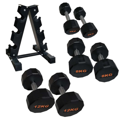 Anti-Roll Hex Dumbbells, Durable Rubber Finish & Knurled Handles – Strength & Conditioning Tools for Home Gym Fitness