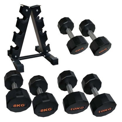 Anti-Roll Hex Dumbbells, Durable Rubber Finish & Knurled Handles – Strength & Conditioning Tools for Home Gym Fitness