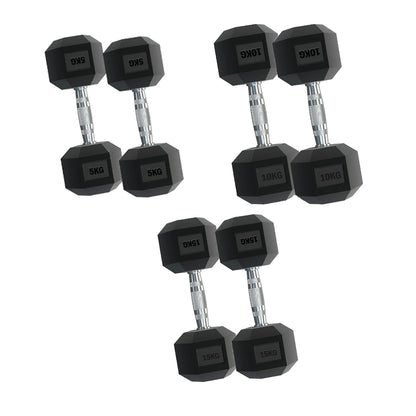 3-Pair Hex Dumbbell Set 2.5kg–15kg with Optional Tier 3 Rack – Rubber-Coated, Anti-Roll Hex Weights for Compact Home, Garage, or Studio Gym Storage & Training
