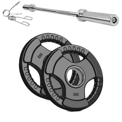 Versatile Tri-Grip Olympic Plates – Solid Cast Iron with Protective Rubber Coating & 2-Inch Center Hole for Strength Training | Range of Weight Options
