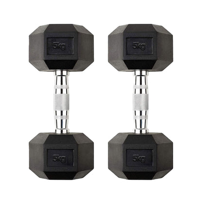 Hex Dumbbells 2.5kg–60kg – Pairs & Sets Available – Rubber Coated Anti Roll Weights with Chrome Handles – Full Dumbbell Range for Strength Training at Home or Studio