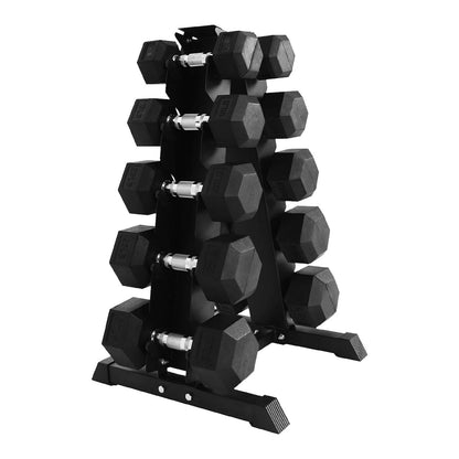 Complete 5-Pair Hex Dumbbell Set 2.5kg to 25kg with Optional Space-Saving 5 Tier Rack – Durable Rubber-Coated Weights for Home & Studio Strength Training UK