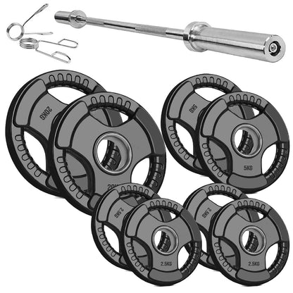 Versatile Tri-Grip Olympic Plates – Solid Cast Iron with Protective Rubber Coating & 2-Inch Center Hole for Strength Training | Range of Weight Options